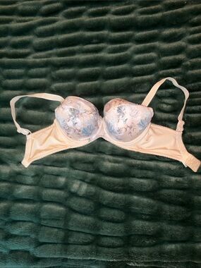 Comexim Floral Beige Underwire Bra with Light Blue Accents 30FF